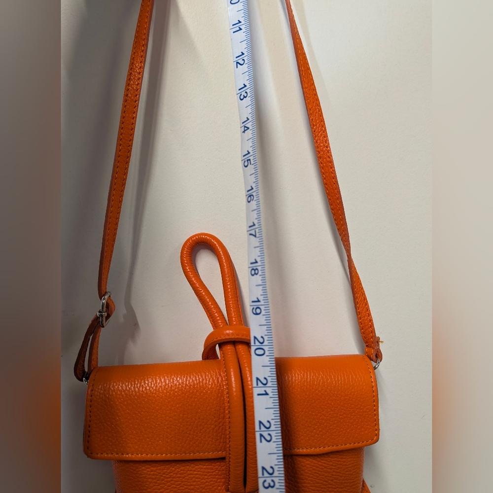 Italian Leather Vibrant Orange Small Crossbody Bag Convertible Maximalist - Picture 11 of 11